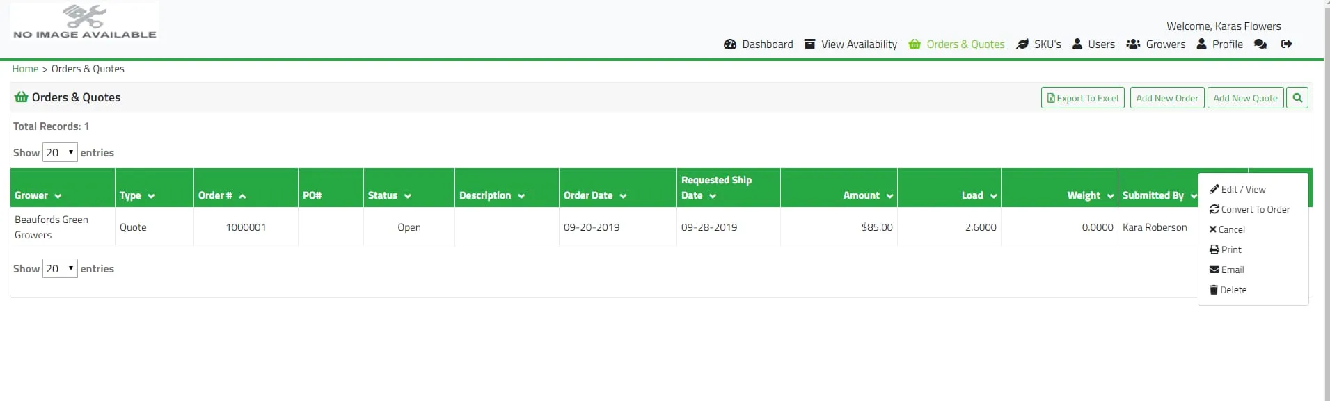 GrowerOnline order